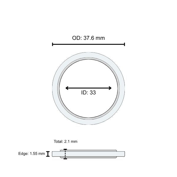 Lens Seal Ring: 37.6 x 33 x 2.1
