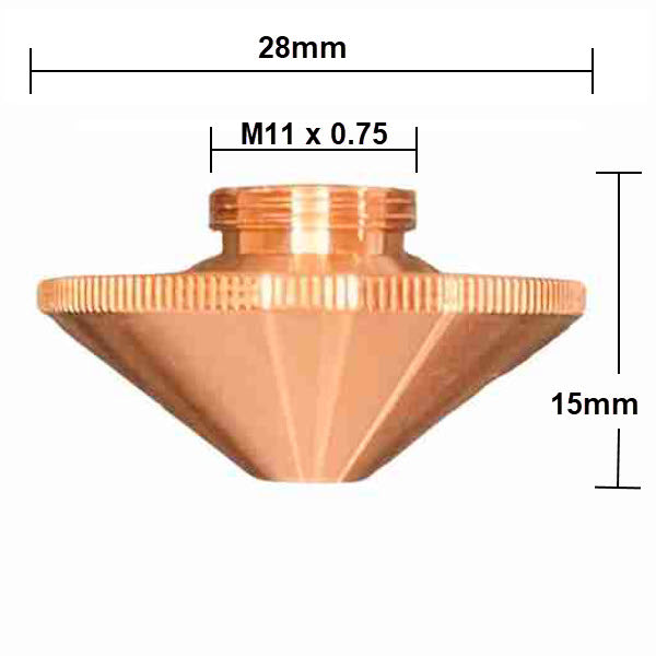 Nozzle, Precitec Compatible, D28-15-M11 - 3.0mm (10-pack) - Single - Copper