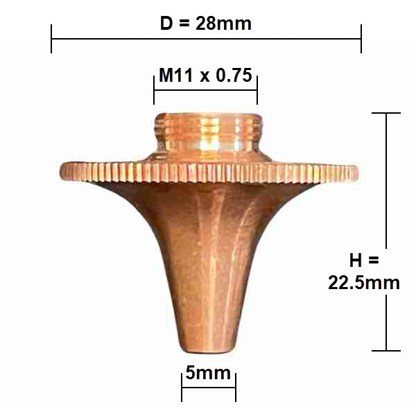 Nozzle, Precitec Compatible, D28-H22.5-M11 (10-Pack) - Single - 2.0mm