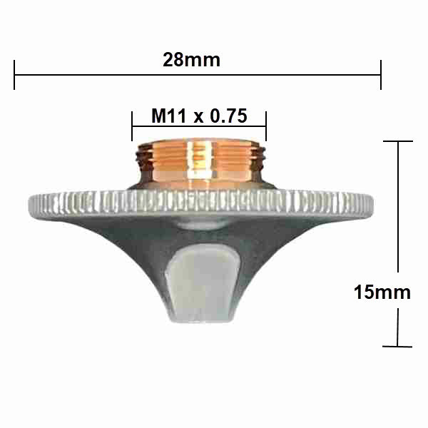 Nozzle, Precitec Compatible, D28-H15-M11, Fast-Cutting Concave (10-Pack) - 1.5mm - Chrome (Double)